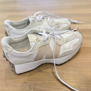 New Balance 327 Women's White Sneakers with Tan Leather Accent